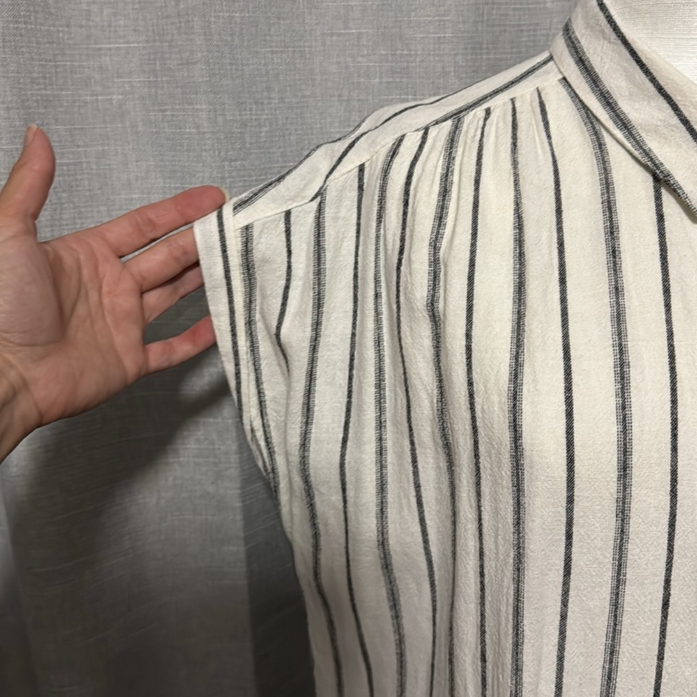 Old Navy-Sz L-Linen Button Front Dress-White & Black Stripes- - Picture 4 of 16